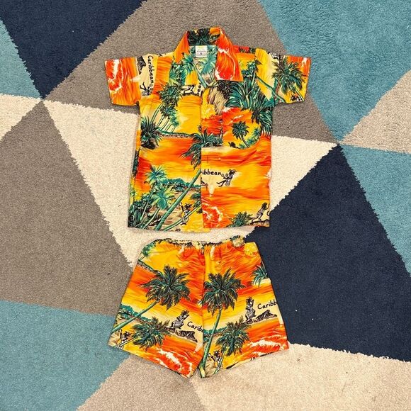 Tropical Kids beachwear/pyjamas Set - Orange and Green - Picture 1 of 1